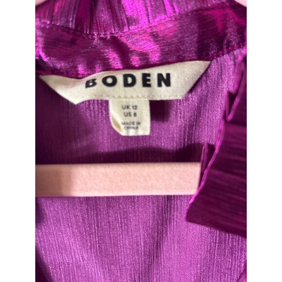 Boden Metallic Purple Long Sleeve Button Up Shirt with Pleated Collar Sz 8 - Picture 2 of 5